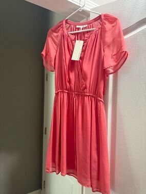 Coral Short Sleeve Elastic Waist Dress